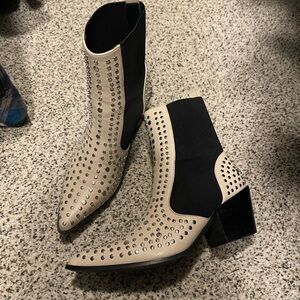Studded Beige and White Ankle Boots